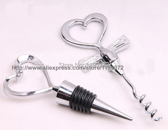 100sets 200pcs Love Heart Corkscrew Bottle Opener Set Wine Bottle
