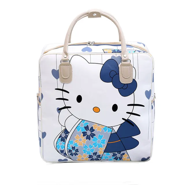 PU Leather Hello Kitty Cat Travel Bag Women Girl Cute Duffle Pouch