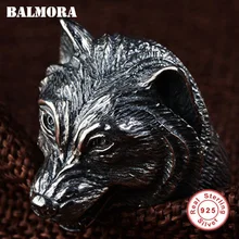 BALMORA,, настоящее 925 пробы, серебряные кольца с волчьей головой для мужчин, подарок, Ретро стиль, тайское серебро, панк, животное, кольцо, ювелирное изделие, SY21902