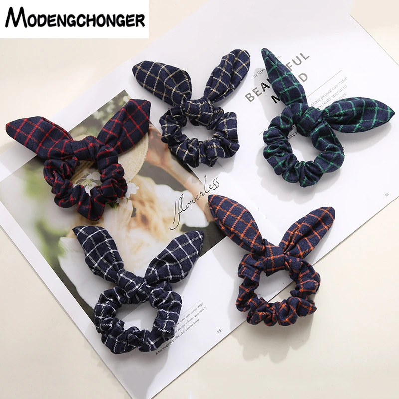 

Hot Selling Scrunchie Women Bow Elastic lattice HeadBands Rabbit Ears Ponytail Sweet Hair Ties Cute Headwear Hair Accessories
