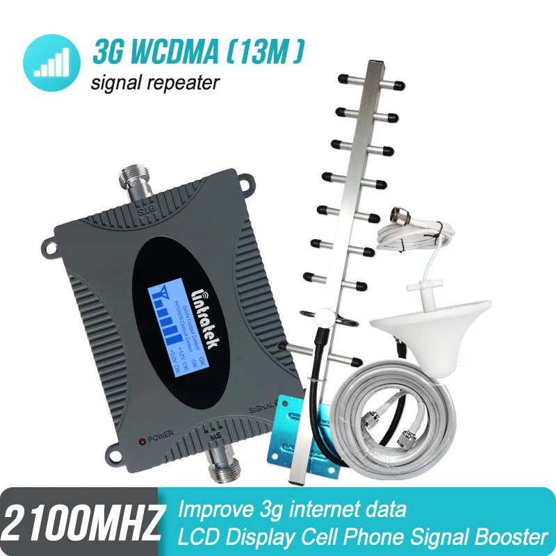 

MINI 3G WCDMA 2100 MHz Mobile Signal Booster UMTS 2100 Band 1 Repeater Cellular LCD Display Amplifier Yagi Antenna+13m RG6 Set#4