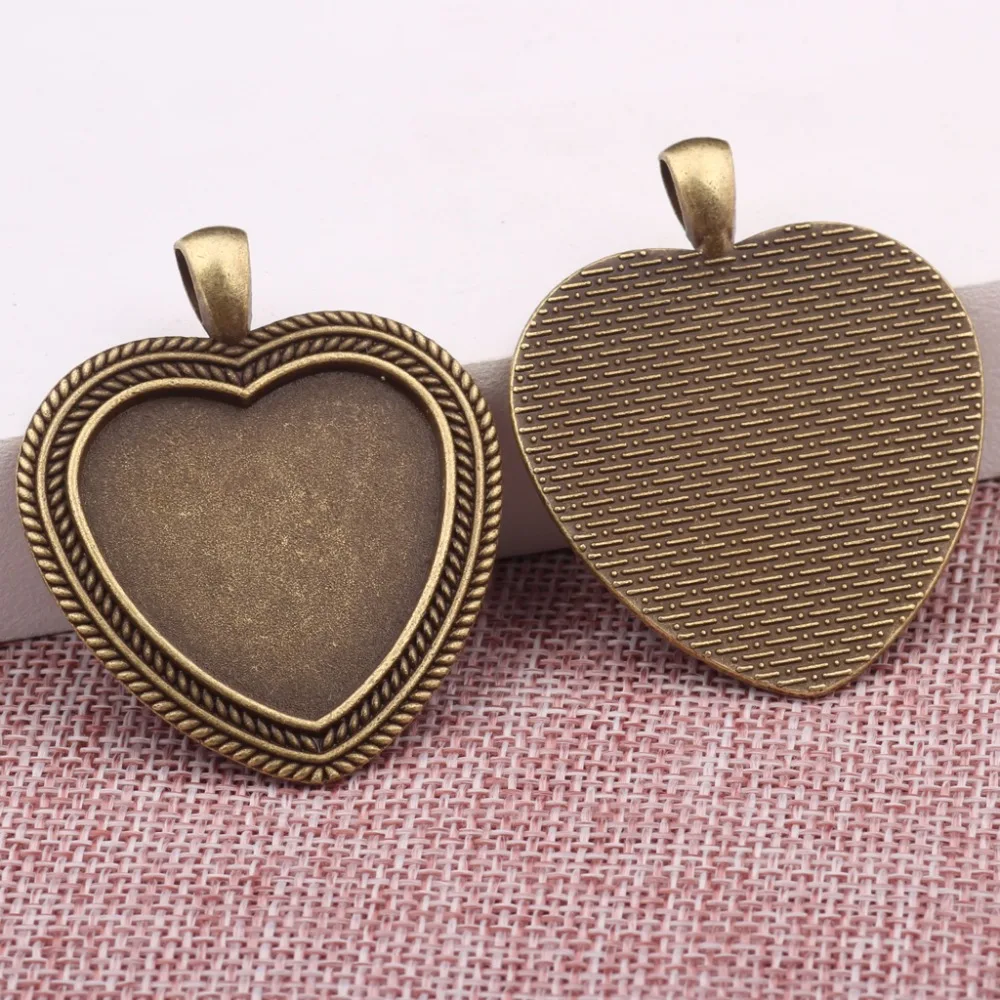 onwear 10pcs antique bronze heart cabochon base 30mm dia cameo setting