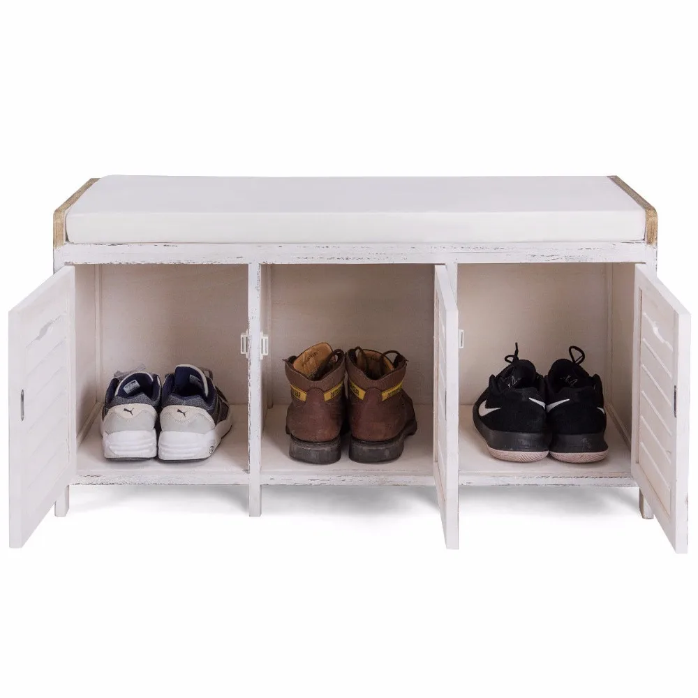 Giantex Shoe Stool Storage Bench 3 Storage Organizer Bench Cushion Seat Ottoman Hallway Living Room Furniture HW57056