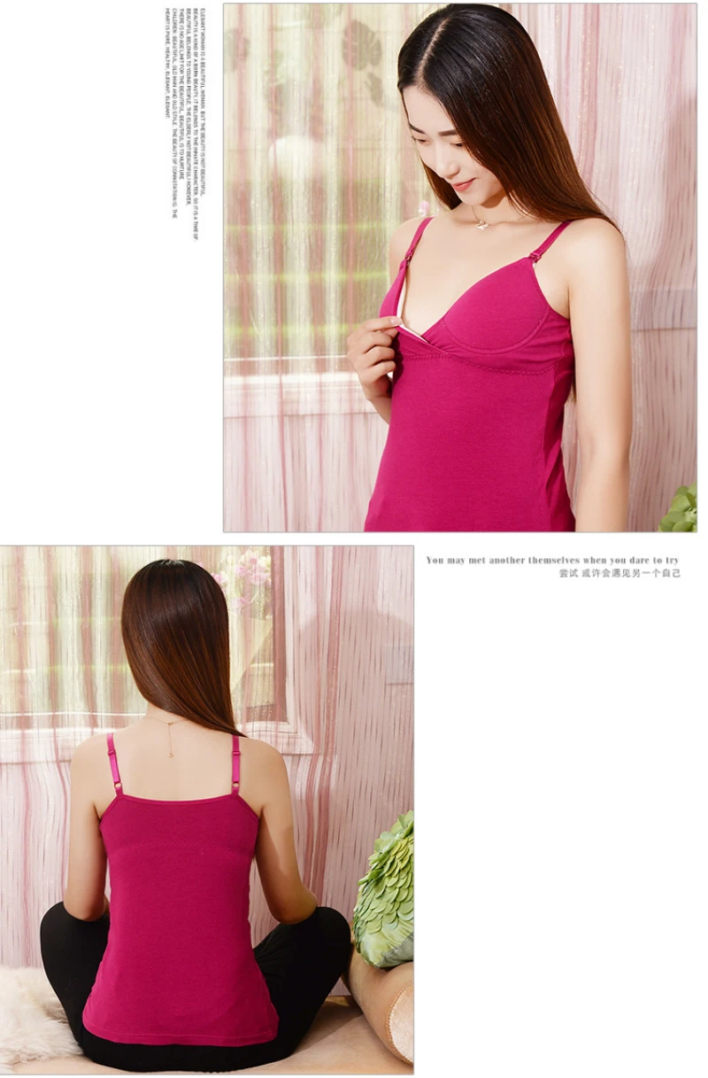 Nursing Top Cotton Maternity Women Camisole Bra Top Pregnant Vest V Neck Spaghetti Strap Nursing Tank Top Breastfeeding Tops (2)