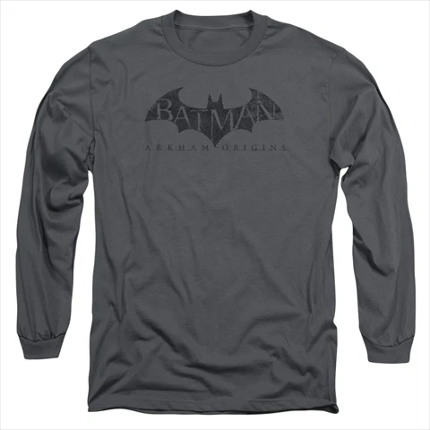 Batman Arkham Origins-Crackle Logo - Long Sleeve Adult 18-1 Tee Charcoal - Small (1)