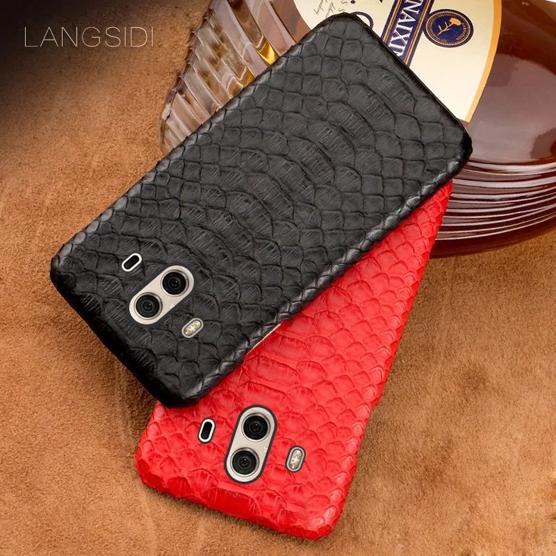 

LANGSIDI mobile phone shell For Huawei Mate 10 mobile phone case advanced custom natural python skin Leather Case