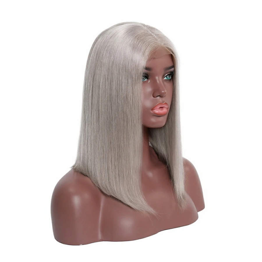 Короткие Синтетические волосы на кружеве человеческих волос парики для чернокожих Для женщин бразильский человеческих волос парик с детскими волосами предварительно вырезанные 13x4 светлые розовый 99J luasy - Цвет: Grey