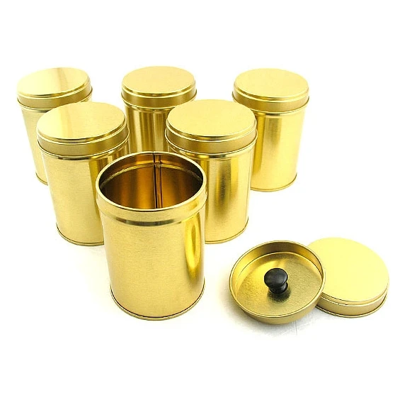 20pcs 64*90mm gold round tea tin box with double lids, plain silver