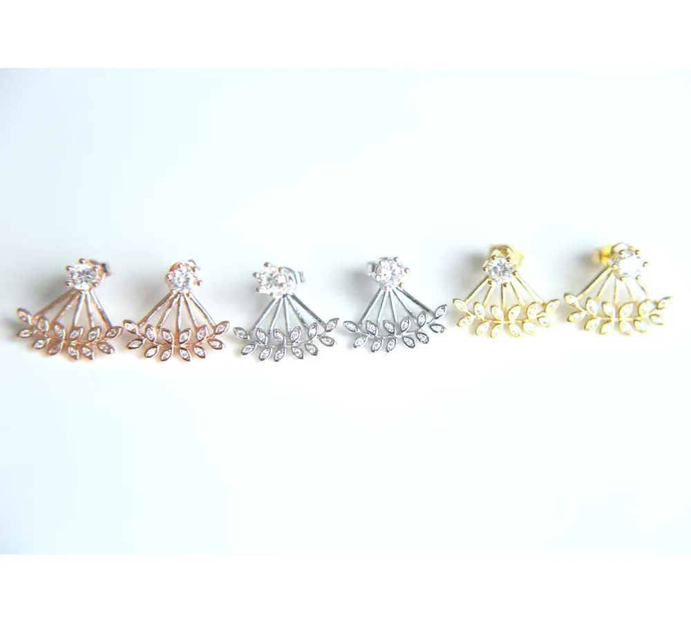 

High Quality 2017 new arrive jewelry Leaf design 3 colors fashion women jewelry jacket earring