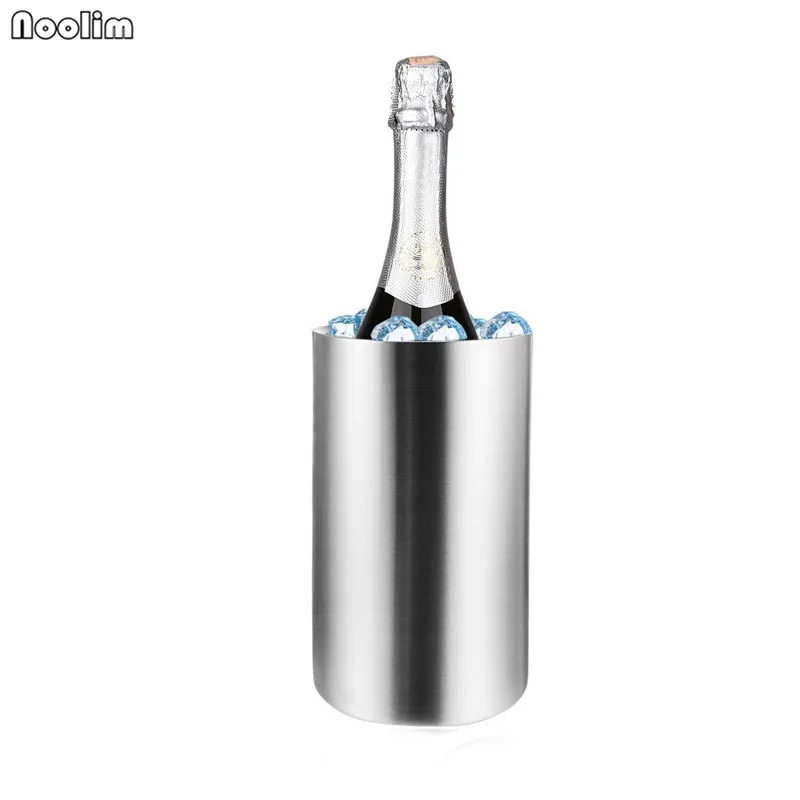 NOOLIM 1PC Stainless Steel Ice Bucket Wine Cooler Whisky Beer Wort Chiller With Hot Barware Champagne Buckets