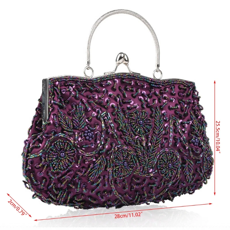 Thinkthendo Beige noir Main Designer Perlé Femmes D'embrayage Luxe De Sac Fleur or Sacs À argent Mariage pourpre Baiser Cru Serrure Soirée Sequin TqTrUOw