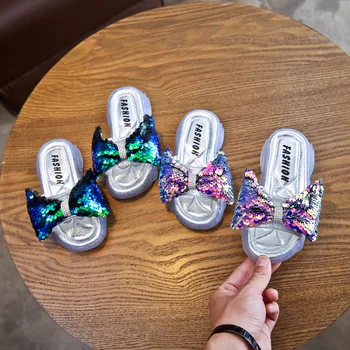 

MHYONSChildren's slippers 2020 summer new girls wild casual shoes outdoor fashion student shoes bow transparent sequins slippers