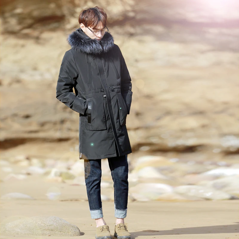 2016 Korean winter winter coat jacket cotton thickened youth hooded fur collar in the long section of cotton male