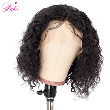 

FABC Hair Curly Human Hair Wig Peruvian Lace Front Wigs Remy Hair 13x6 Short Bob Lace Front Wigs Natural Black pre plucked
