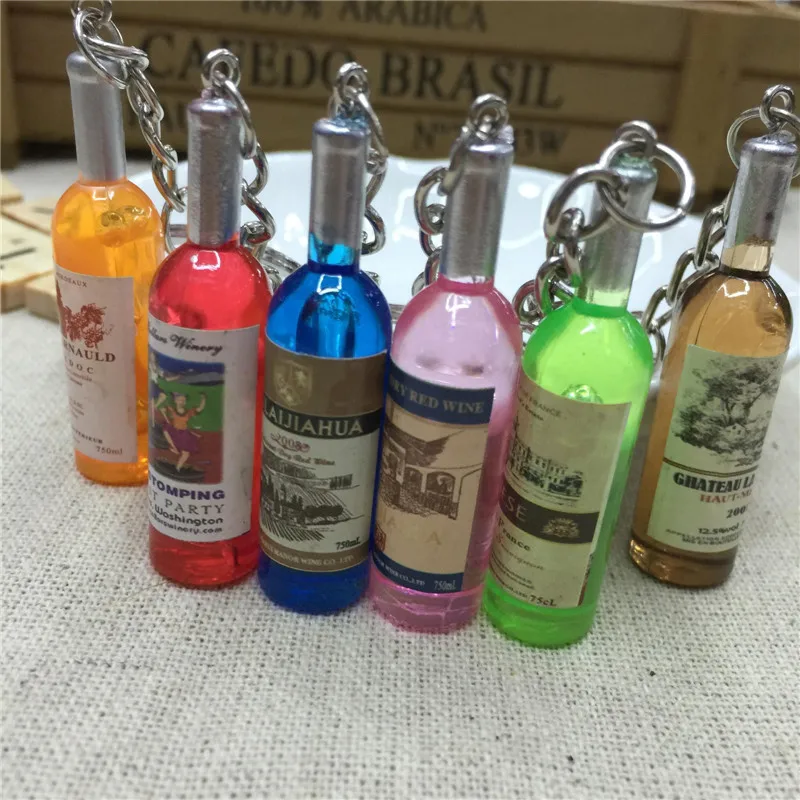 Image Cute Best Gift Resin Wine Bottle Keychain Assorted Color For Women Men Car Bag Keyring Accessions 5pcs