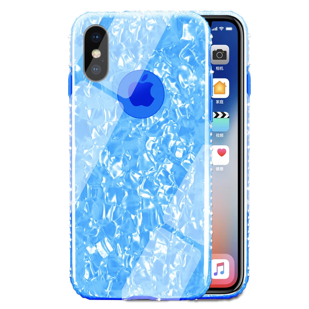 Fashion Conch Shell For iPhone 7 8plus Case Shockproof Soft Bumper Glitter Bling Back Cover Case for iPhone X with Rhinestone (16)