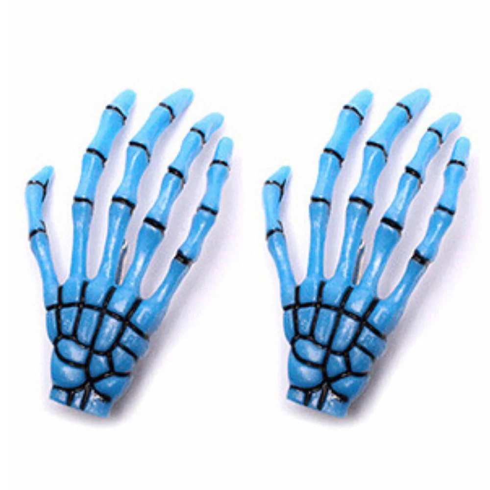 2Pcs Harajuku Skull Skeleton Hand Hair Clip Bone Claw Hairpin Halloween Headwear Barrettes Women Girls Hair Stylish Accessories - Цвет: blue