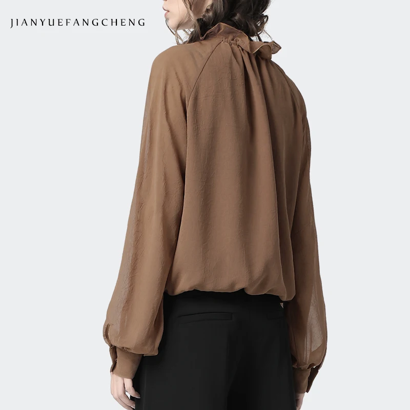 Elegant Black Chiffon Top Women Blouses Stand