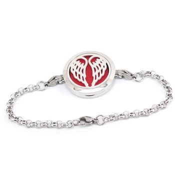 

5pcs Angel Wing 30mm Aromatherapy Essential Oils Stainless Steel Perfume Diffuser Locket bracelet(length7-8") include pads