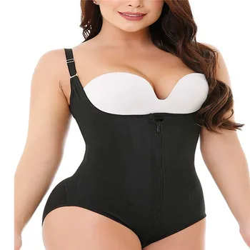

Sweatband belly Sexy Thong Body Shaper Open Crotch Underbust Bodysuit Black Zipper Underwear Fajas Reductoras Slim Waist Trainer