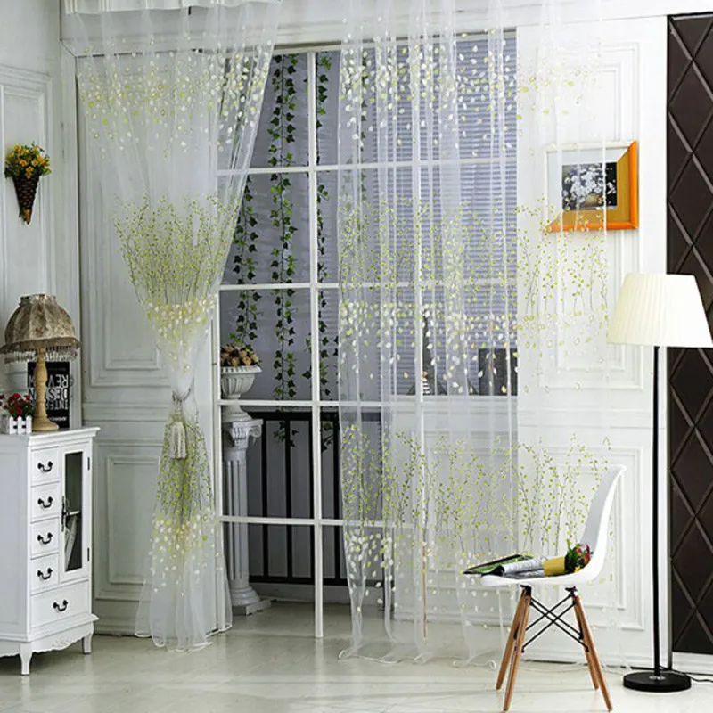 

3 Colors Floral Print Voile Curtains for Living Room Voile Tulle Door Curtains Drape Panel Sheer Scarf Valances Home Decor