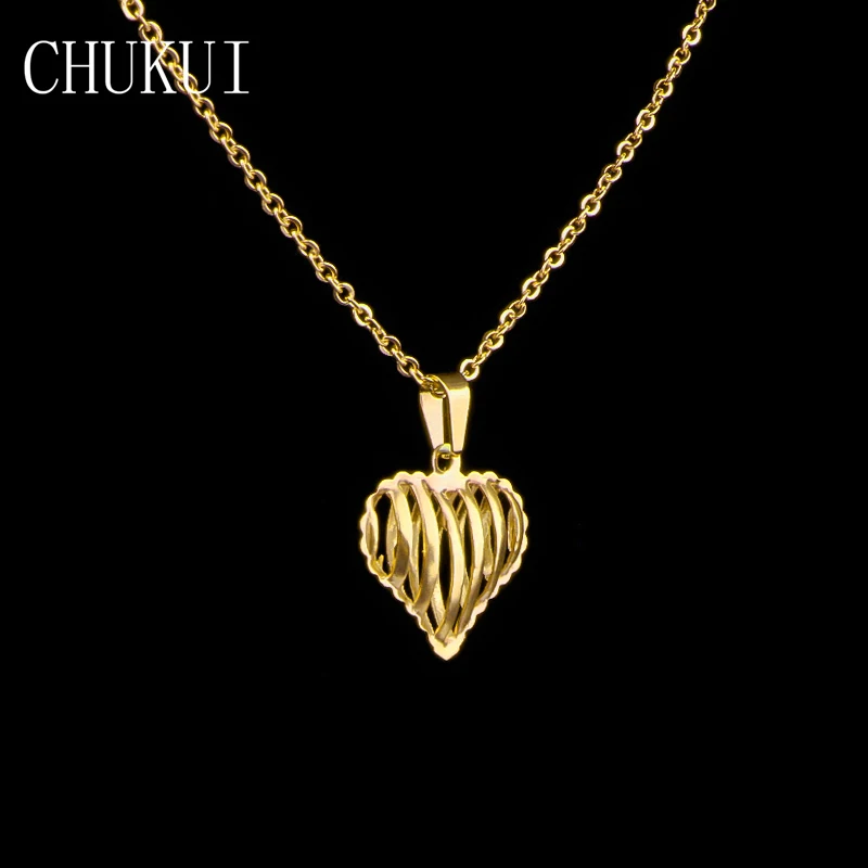 CHUKUI Stainless Steel Hollow Heart Necklace & Pendant Rhodium  Gold Chain Choker Necklace Birthday Gift  (9)