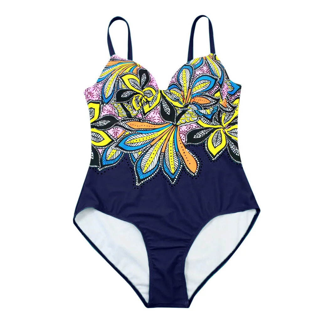 Vintage Printed Sling One Piece Swimsuit Ethnic Style Backless Sexy Bikini Fashion Beachwear Siamese Swimsuit Mayokini#Y1 - Цвет: Navy