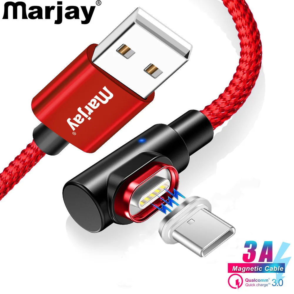 Marjay usb type C кабель 90 градусов 3A Быстрая зарядка type-C Магнитный кабель для samsung S8 S9 S10 Plus Xiaomi mi8 mi9 магнит USB-C