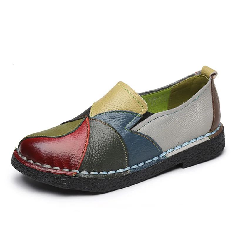

Women Loafers Patches Stitching Flat Shoes Women Genuine Leather Soft Ladies Moccasins Loafers Flat Slip-On Ballet Shoes 2019