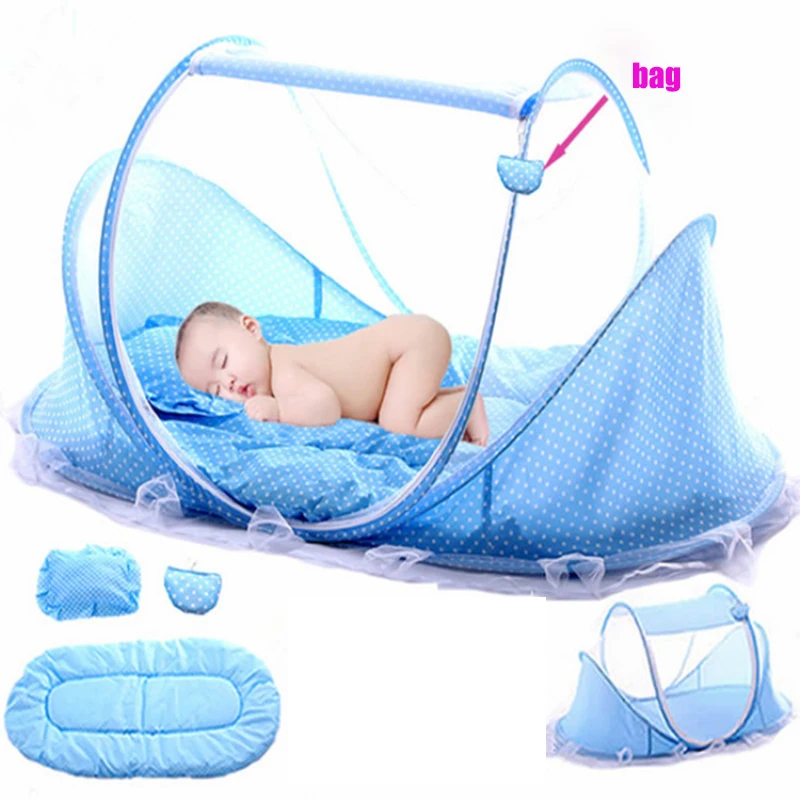 4pcs/set Portable Soft Baby Crib 0-3 Years Bedding Mosquito Net Foldable Cotton Sleep Travel Beds Cribs Pillow Mat Setat Set