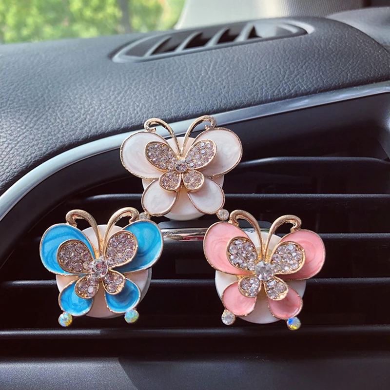 

Creative alloy inlaid diamond butterfly air conditioning out of the air mouth perfume CLIP car incense decoration CLIP jewelry
