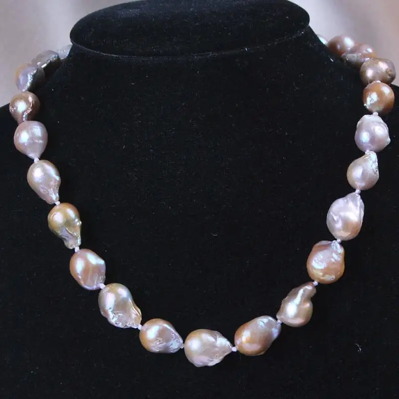 

Big 10-16mm Real Natural South Baroque Lavender Akoya Pearl Necklace 17