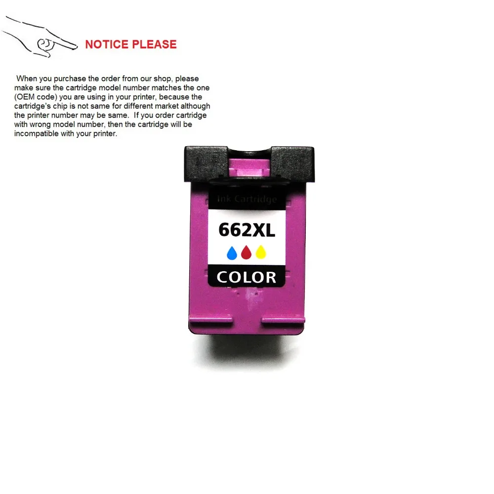 YOTAT 1PCS Color remanufactured ink cartridge for HP662 HP662XL for HP Deskjet 1015 1515 2515