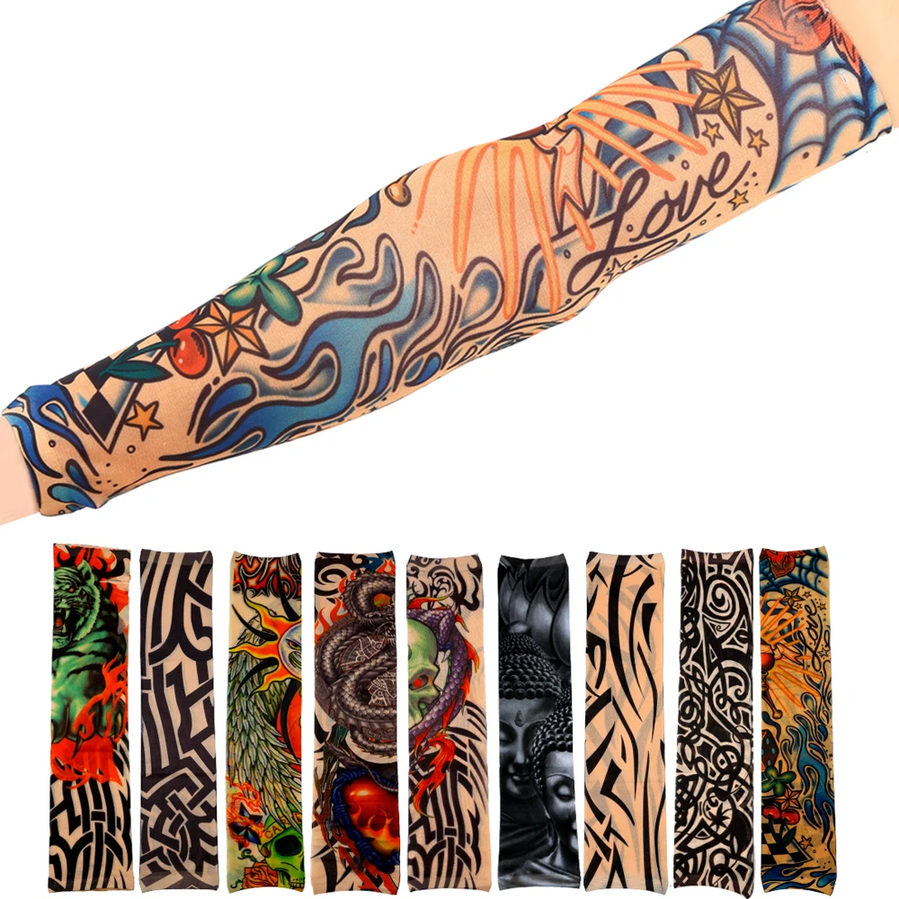 

1pc Cool Multi Colors Superfine Fiber Elastic Fake Tattoo Sleeve Arm Stockings Temporary Tatoo Skins Sun Protective 2018 New Hot