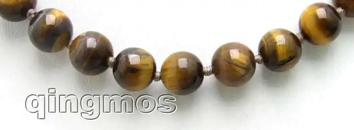 Qingmos 6mm Round Natural Yellow Tiger's-eye Necklace for Women with Genine Stone Necklace Jewelry Chokers 17"