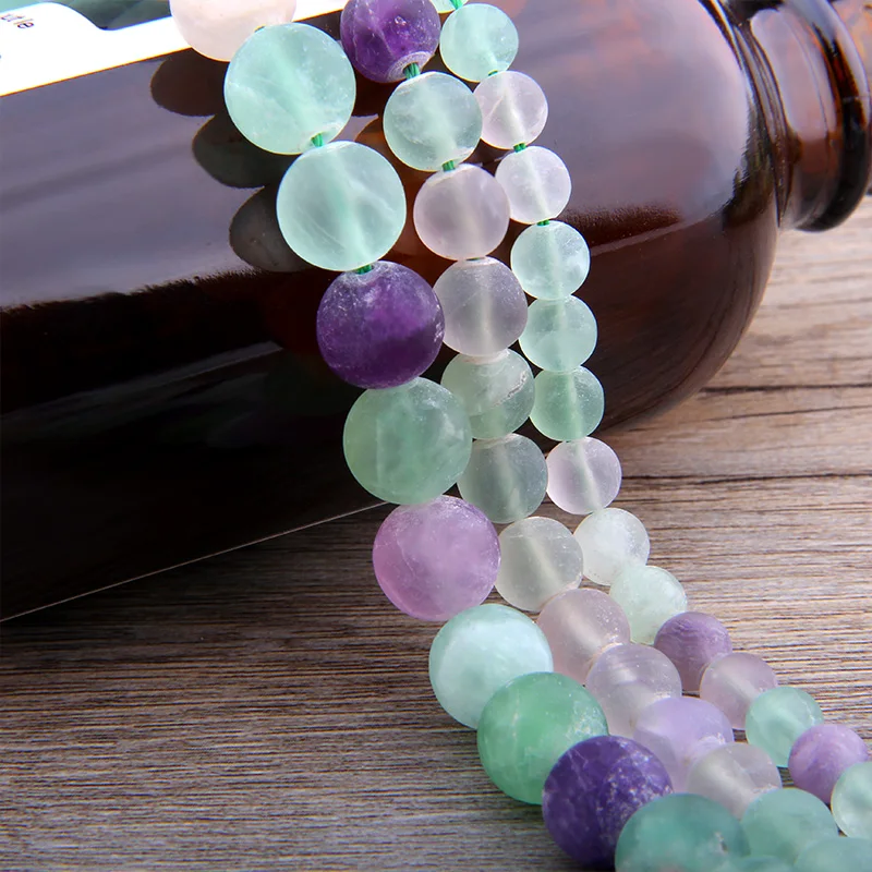 4 6 8 12mm Natural Stone Colorful Fluorite Frosted Beads Matte Round Loose For Jewelry Making Fit DIY Bracelet | Украшения и