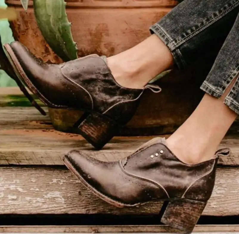 

Women shoes spring autumn high heels ankle boots for ladies vintage pu leather platform martin boots botas mujer plus size