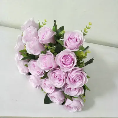 light purple 1 шт. высокое качество Шелковый цветок 18 голов искусственные маленькие розы Букет для дома свадебные подружки невесты декоративные искусственные цветы - Цвет: light purple