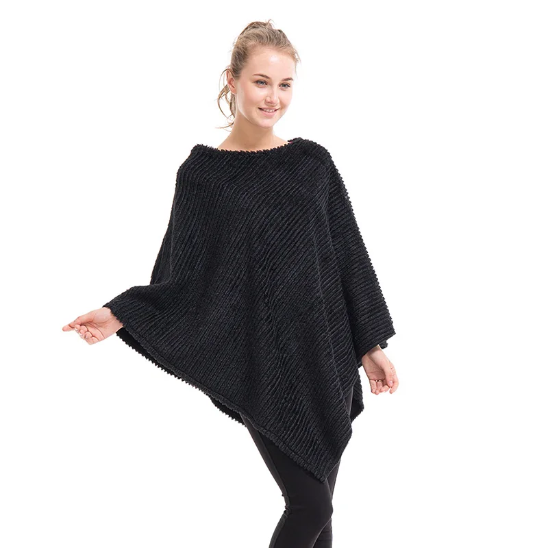 Элегантное женское черное пончо большой размер свободный искусственный шерстяной шарф шали толстые модные пончо и накидки женские шарфы