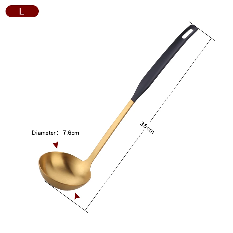Цветной набор инструментов для приготовления пищи из нержавеющей стали матовый розовое золото длинная ручка суповая ложка и половник-дуршлаг набор настенные кухонные инструменты - Цвет: 1 black gold
