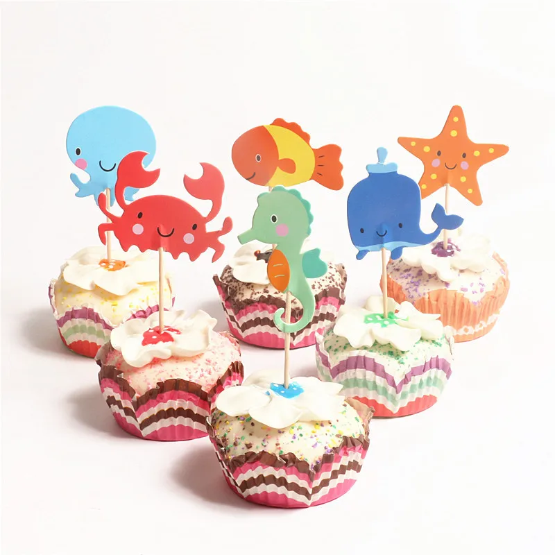 

24pcs Sea Animals Nautical appetizer cake pick under the sea Cupcake Toppers for Baby Shower Kids Birthday Party Cake Decoration
