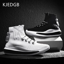 KJEDGB/ г. высокие носки на шнуровке с верхом Flyknit черные белые легкие повседневные кроссовки на платформе дышащая мужская обувь на толстой подошве