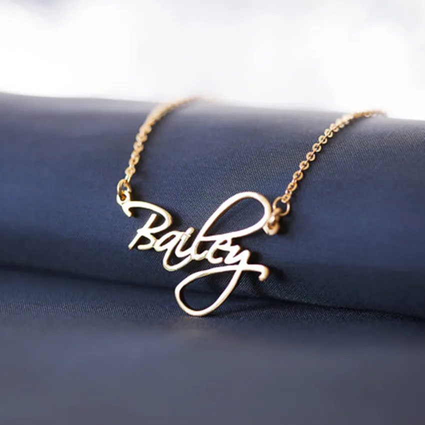 Personalized Name Necklace Golden Choker Cursive Letter Birthday-Gift Custom Stainless-Steel