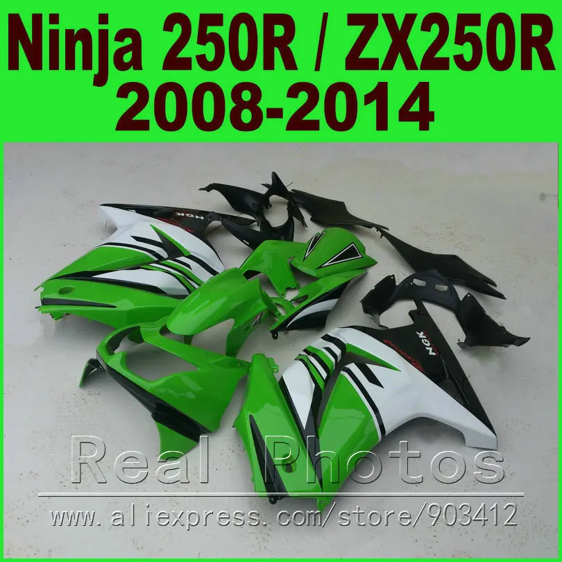 

Green white Kawasaki Ninja 250r Fairings body kit EX250 2008 - 2014 year model ZX 250 08 09 10 11 12 13 14 fairing kits R9L7