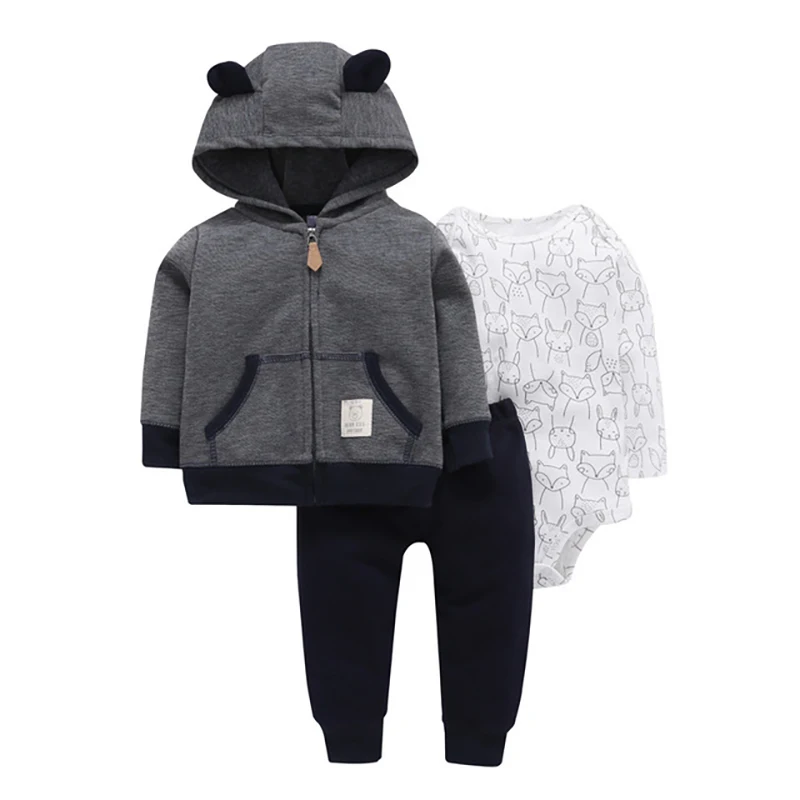 

Baby Boy Girl Clothes Set Cotton Long Sleeve Hooded Jacket+pant+rompers New Born Infant Toddler Outfits Unisex Newborn Clothing