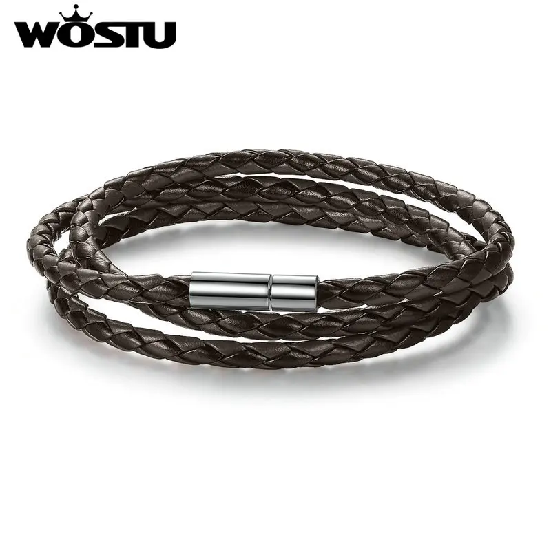 Женский и мужской браслет WOSTU 6 цветов 60 см из искусственной кожи с магнитной