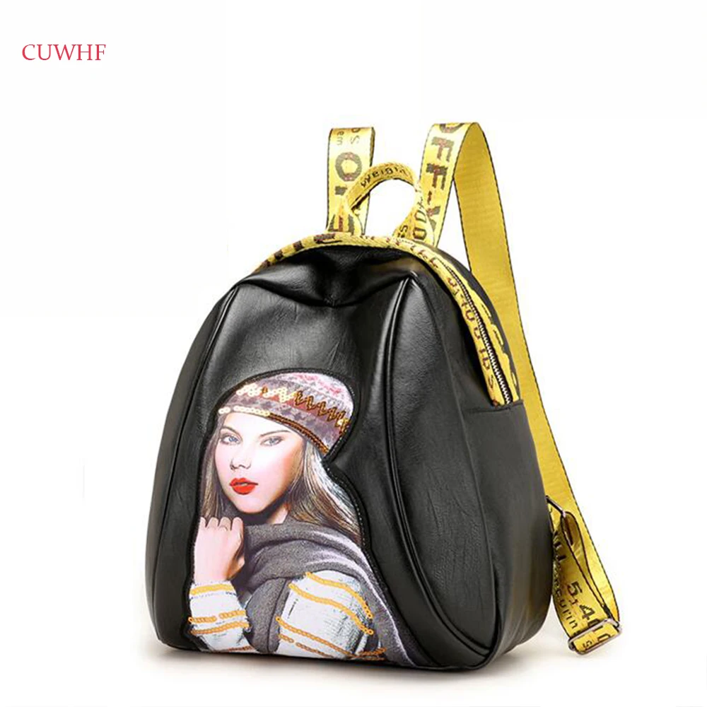 

CUWHF Large capacity PU soft leather figure pattern Backpacks Woman Backpack Bookbag Gift Backbag Backpack Schoolbag For Girls