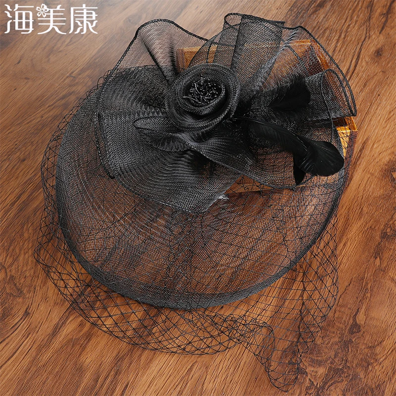 

Haimeikang Fashion Women Hair Accessories Lady Pretty Fascinator Hat Headbands Lace Veil Feather Hair Clip Church Headpiece