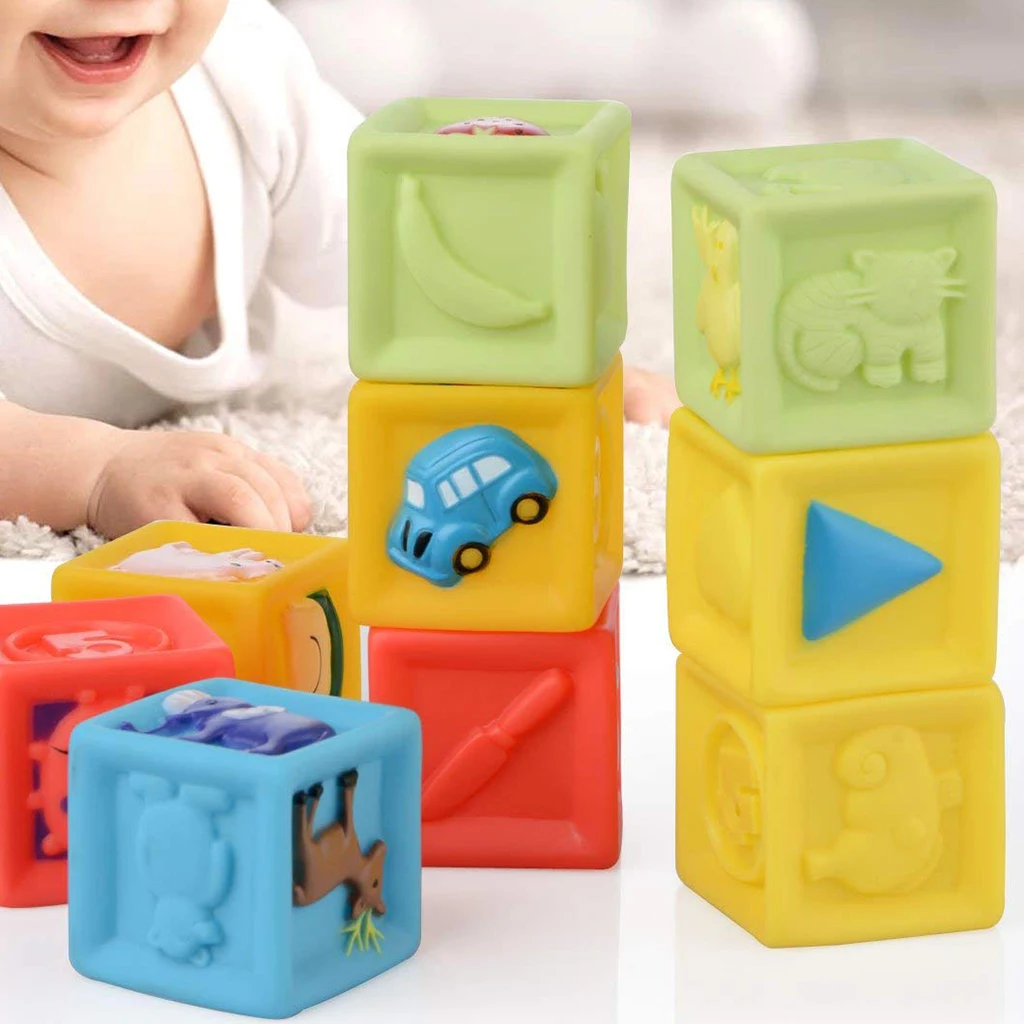

9 Pcs Soft Silicon Cube Numbers Animals Blocks Stack Game Color & Shape Sorting Kids/Baby Developmental Toy