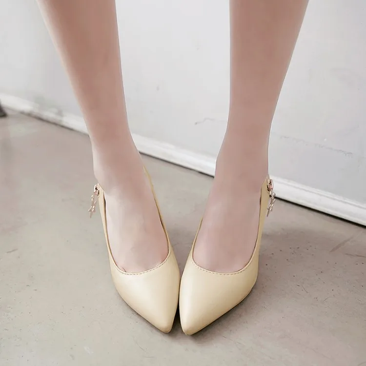 

Big Size 9 10 11-17 ladies high heels women shoes woman pumps Metal trim with pointed head and shallow mouth
